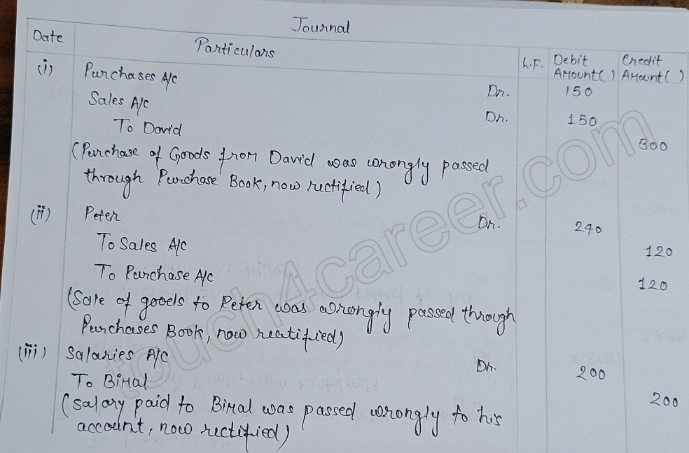 Pass Journal entries to rectify the errors - Q28